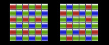 Links het Bayer-kleurfilterpatroon, rechts de Fujifilm X-Trans-sensor. Ill.: Fujifilm